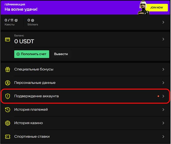 Требование верификации в личном кабинете Parimatch Требование верификации в личном кабинете Parimatch